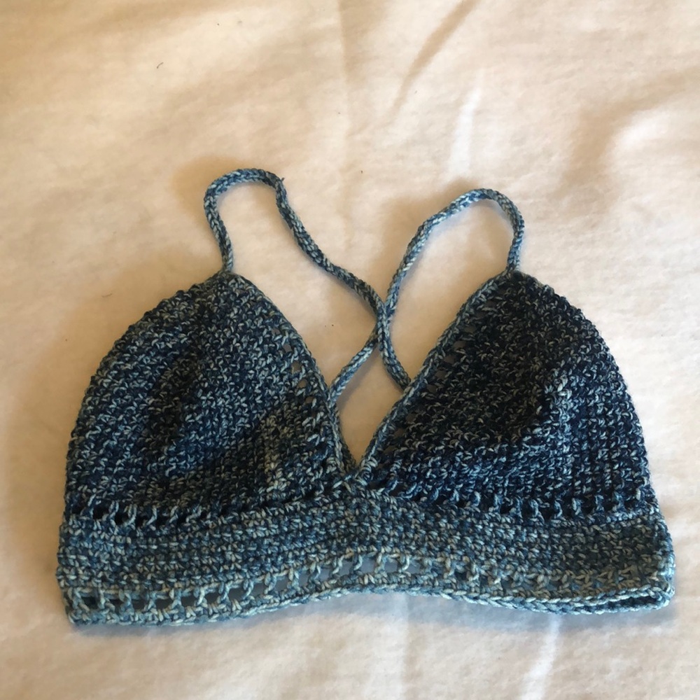 Handmade Blue Crochet Bikini Top - Women Swim Bikini